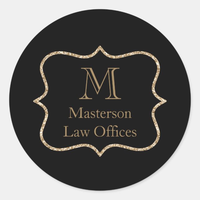 Pegatina Redonda Gold Monograma Nombre inicial Black Gold Profesion (Anverso)