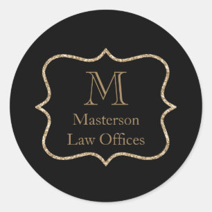 Pegatina Redonda Gold Monograma Nombre inicial Black Gold Profesion