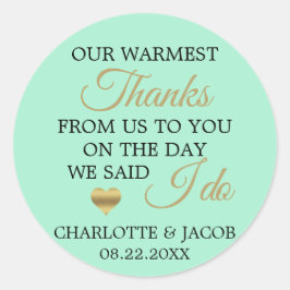 Pegatina Redonda GOLD Neo MINT Boda Heart Warmest Gracias