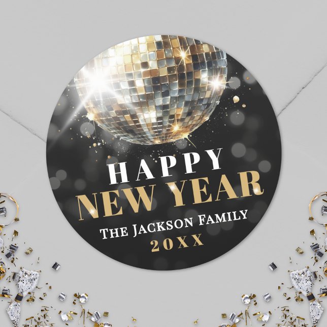 Pegatina Redonda Gold New Year's Eve Party (Black Gold New Year's Eve Party Classic Round Sticker)