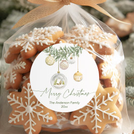 Pegatina Redonda Gold Ornament Greenery Christmas