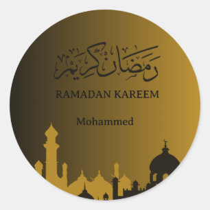 Pegatina Redonda Gold Ramadan kareem 2025 costum tu nombre