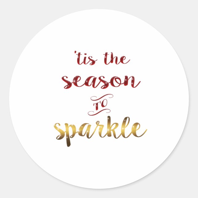 Pegatina Redonda Gold Red Tis The Season To Sparkle Handwriting  (Anverso)