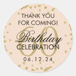 Pegatina Redonda Gold Rubor Pink 60th Birthday Gracias Confetti