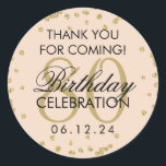 Pegatina Redonda Gold Rubor Pink 80th Birthday Gracias Purpurina<br><div class="desc">Elegante Purpurina de cumpleaños número 80,  "Gracias",   de Faux de oro Confetti Rubor,  plantilla de etiqueta de favores rosados.</div>