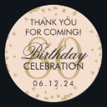 Pegatina Redonda Gold Rubor Pink 80th Birthday Gracias Purpurina<br><div class="desc">Elegante Purpurina de cumpleaños número 80,  "Gracias",   de Faux de oro Confetti Rubor,  plantilla de etiqueta de favores rosados.</div>