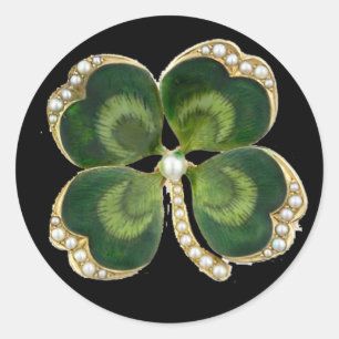Pegatina Redonda Gold Saint Patrick Shamrock Jewel con Perlas