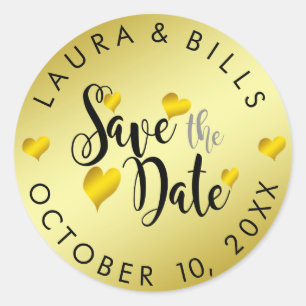 Pegatina Redonda Gold Save the Date Love Purpurina Boda