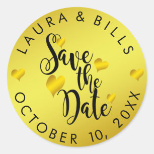 Pegatina Redonda Gold Save the Date Love Purpurina Boda