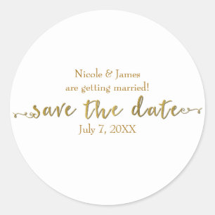 Pegatina Redonda Gold Save the Date Script Personalizado Personaliz