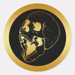 PEGATINA REDONDA GOLD SKULL