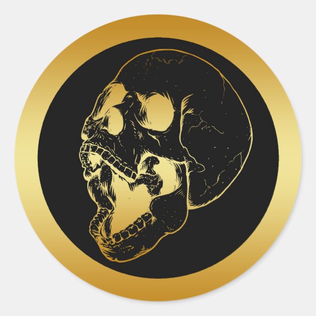 PEGATINA REDONDA GOLD SKULL (Anverso)