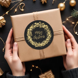 Pegatina Redonda Gold Stars Feliz Navidad