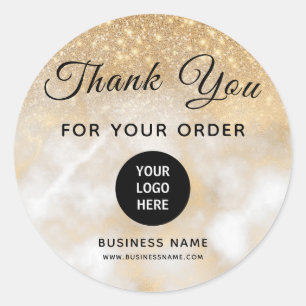 Pegatina Redonda Gold Thank You Business Logo Glitter