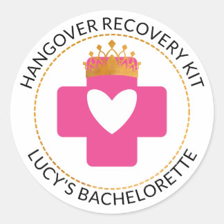 Pegatina Redonda Gold Tiara Pink Bachelorette Hangover Recovery Kit