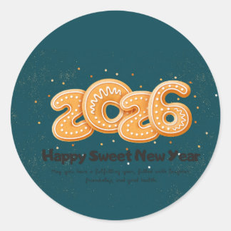 Pegatina Redonda Gold typography happy new year 2026