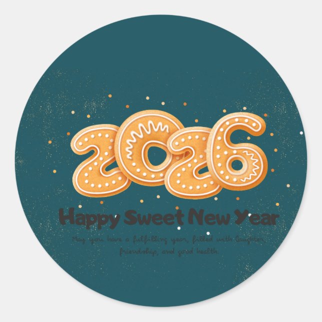Pegatina Redonda Gold typography happy new year 2026 (Anverso)