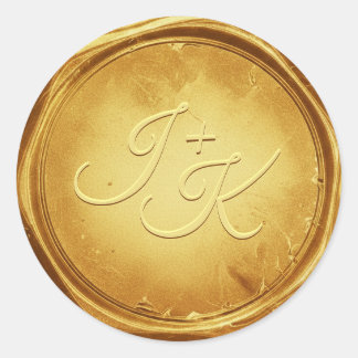 Pegatina Redonda Gold Wax Seal Stickers Initials Wedding Envelope