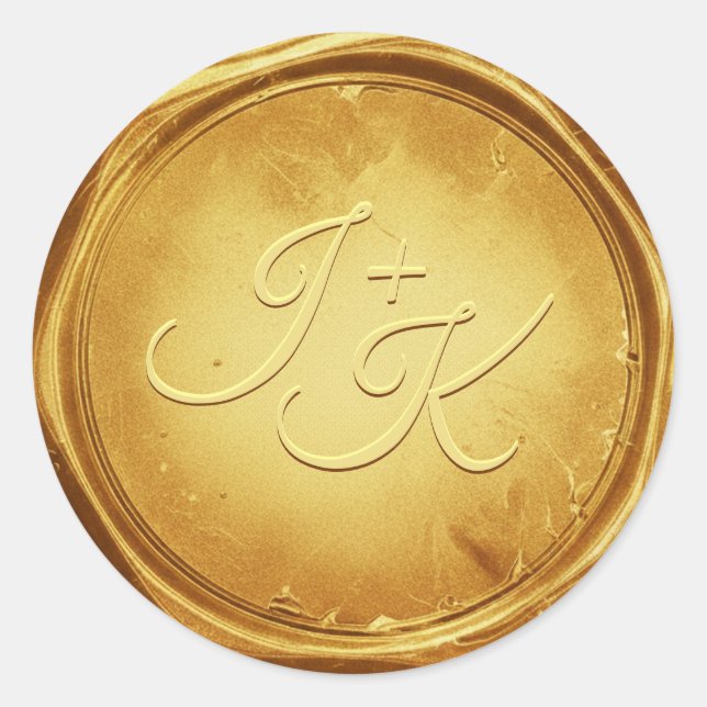 Pegatina Redonda Gold Wax Seal Stickers Initials Wedding Envelope (Anverso)