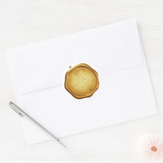 Pegatina Redonda Gold Wax Seal Stickers Initials Wedding Envelope