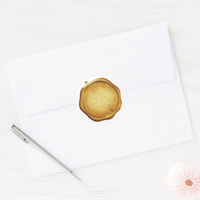 Pegatina Redonda Gold Wax Seal Stickers Initials Wedding Envelope (Sobre)