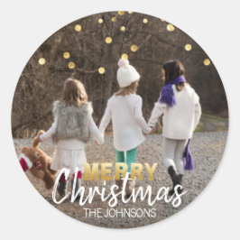 Pegatina Redonda Gold White Confetti Feliz Navidad | FOTO