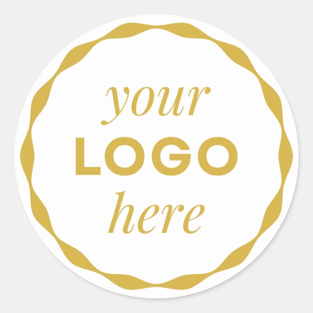 Pegatina Redonda Gold White Custom Logo Scalloped Circle Sticker (Anverso)