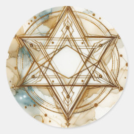 Pegatina Redonda Gold White Star Of David Abstract Modern Trendy