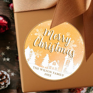 Pegatina Redonda Gold Winter Wonderland Feliz Navidad Classic R