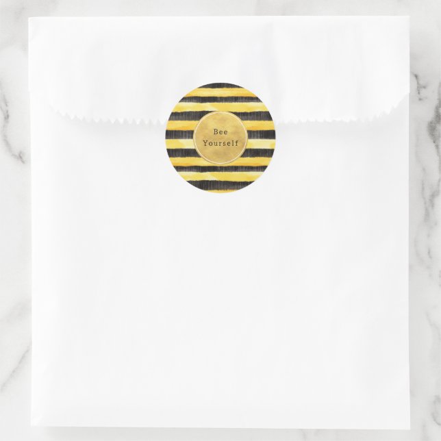 Pegatina Redonda Gold Yellow Black Bee Stripes (Bolso)