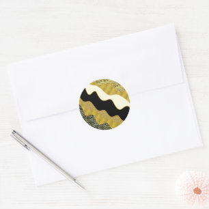 Pegatina Redonda Golden Abstract Wave Moderno Gold Glam Trendy