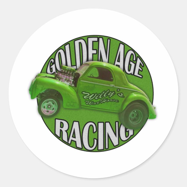 Pegatina Redonda Golden Age Willys Gasser Drag Carreras Lime (Anverso)
