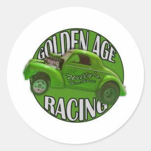 Pegatina Redonda Golden Age Willys Gasser Drag Carreras Lime