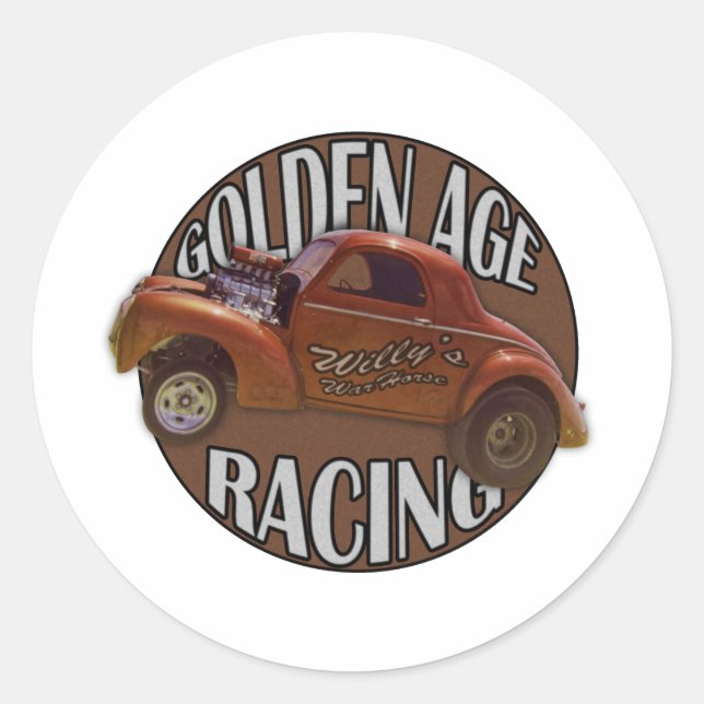 Pegatina Redonda Golden Age Willys Gasser Drag Carreras Patina (Anverso)
