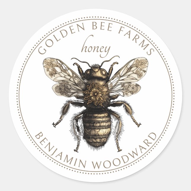 Pegatina Redonda Golden Bee Honey Farms Sticker (Anverso)