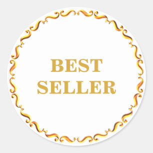 Pegatina Redonda Golden Best Seller & Elegant Golden Frame Classic