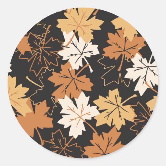 Pegatina Redonda Golden Brown Autumn Pattern Black Ver (Anverso)