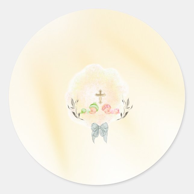 Pegatina Redonda  Golden Cross floral baptism round stickers  (Anverso)