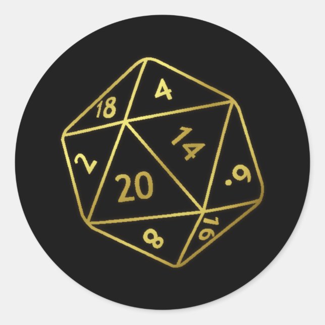 Pegatina Redonda Golden D20 (Anverso)