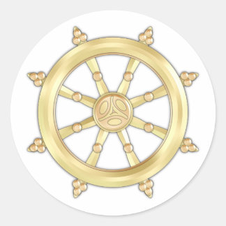 Pegatina Redonda Golden Dharmacakra