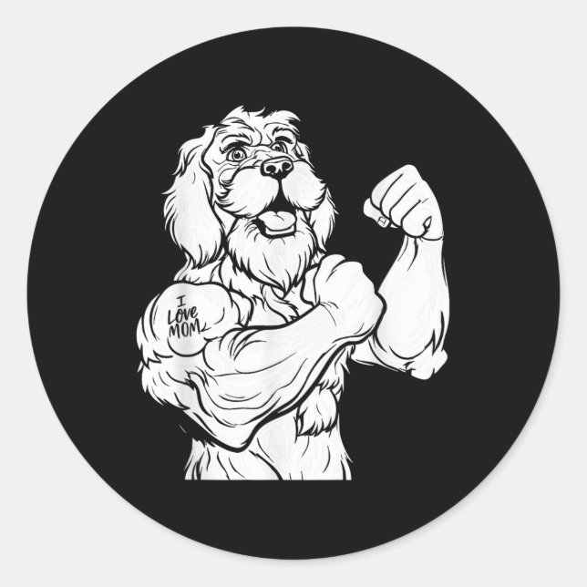 Pegatina Redonda Golden Doodle Biceps Tattoo - Mascota de raza de p (Anverso)