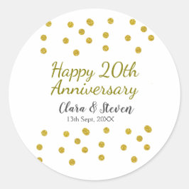 Pegatina Redonda Golden dots glitter happy 20th anniversary wedding