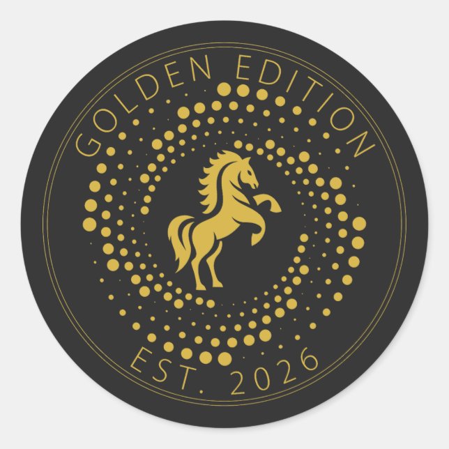 Pegatina Redonda Golden edition Horse Logo Design (Anverso)