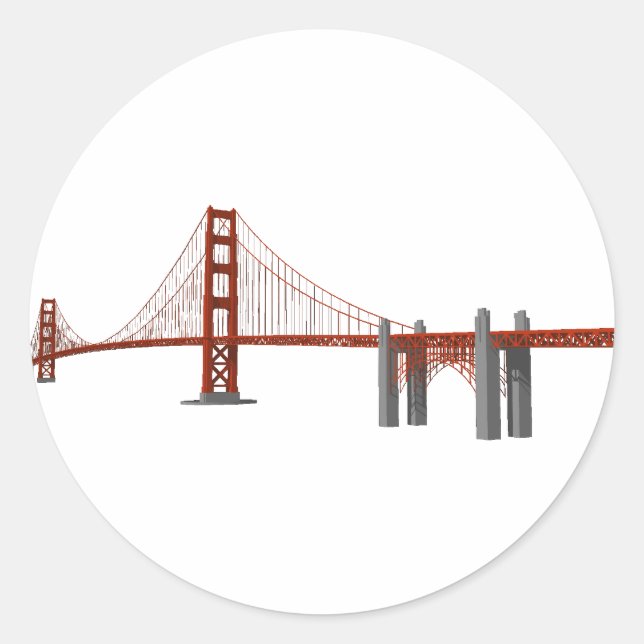 Pegatina Redonda Golden Gate Bridge: Modelo 3D: (Anverso)