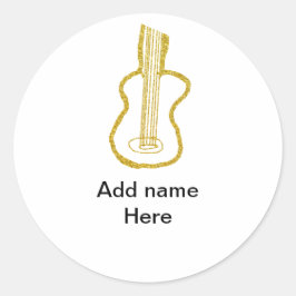 Pegatina Redonda Golden glitter acoustic guitar add name doodle 