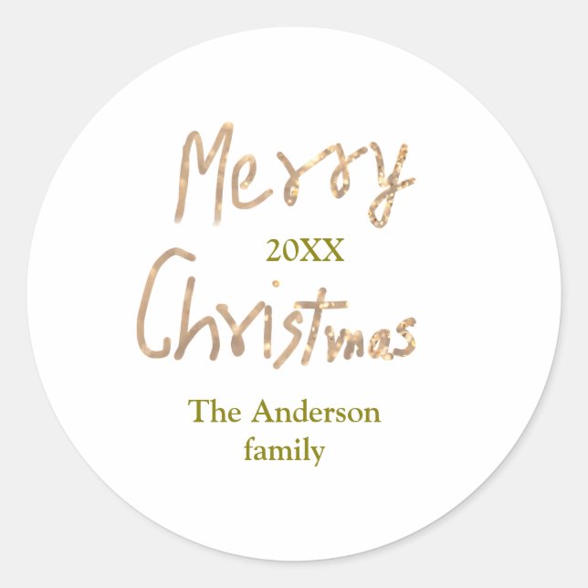Pegatina Redonda Golden glitter merry christmas add family name yea (Anverso)