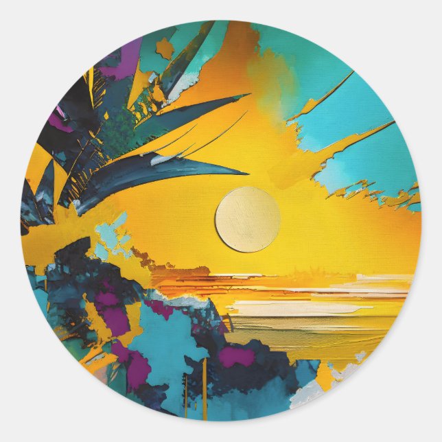 Pegatina Redonda Golden Horizon – Abstract Tropical Sunset (Anverso)