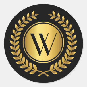 Pegatina Redonda Golden Laurel Wreath Monogramed