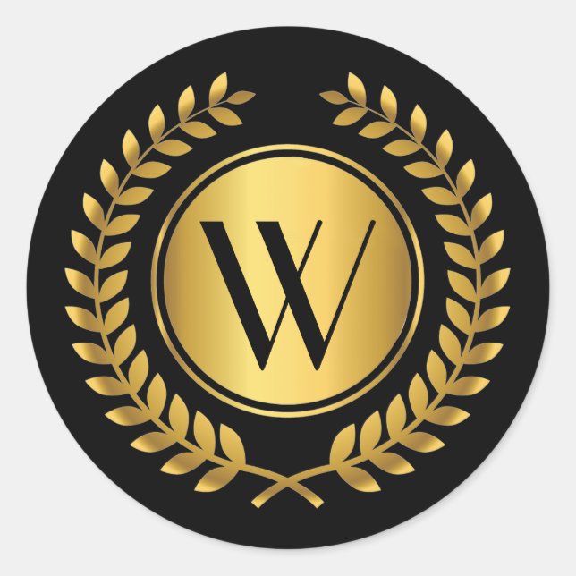 Pegatina Redonda Golden Laurel Wreath Monogramed (Anverso)