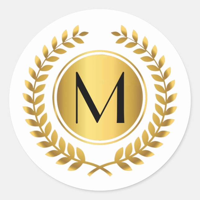 Pegatina Redonda Golden Laurel Wreath Monogramed (Anverso)